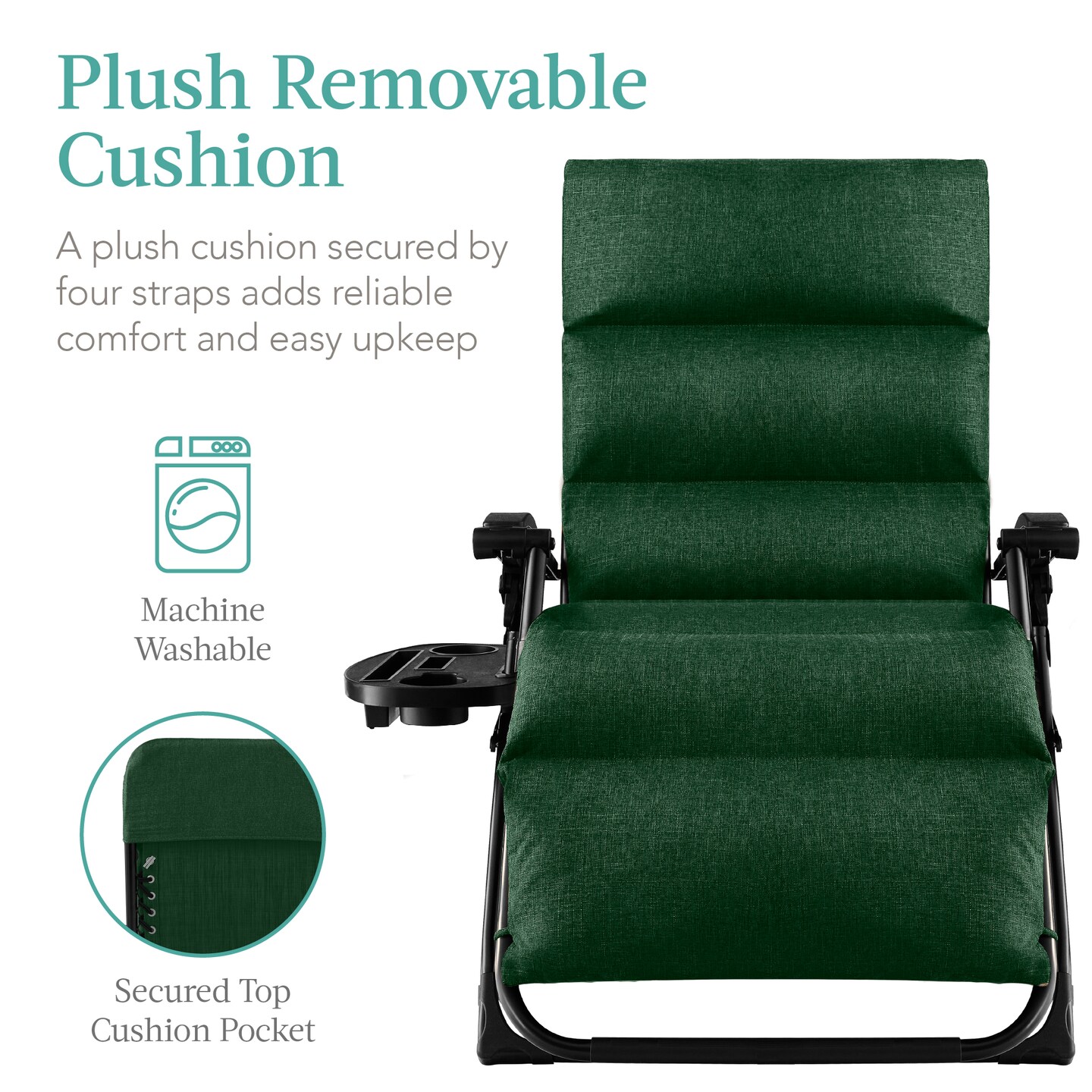 Best Choice Products Oversized Zero Gravity Chair, Folding Recliner w/ Removable Cushion, Side Tray