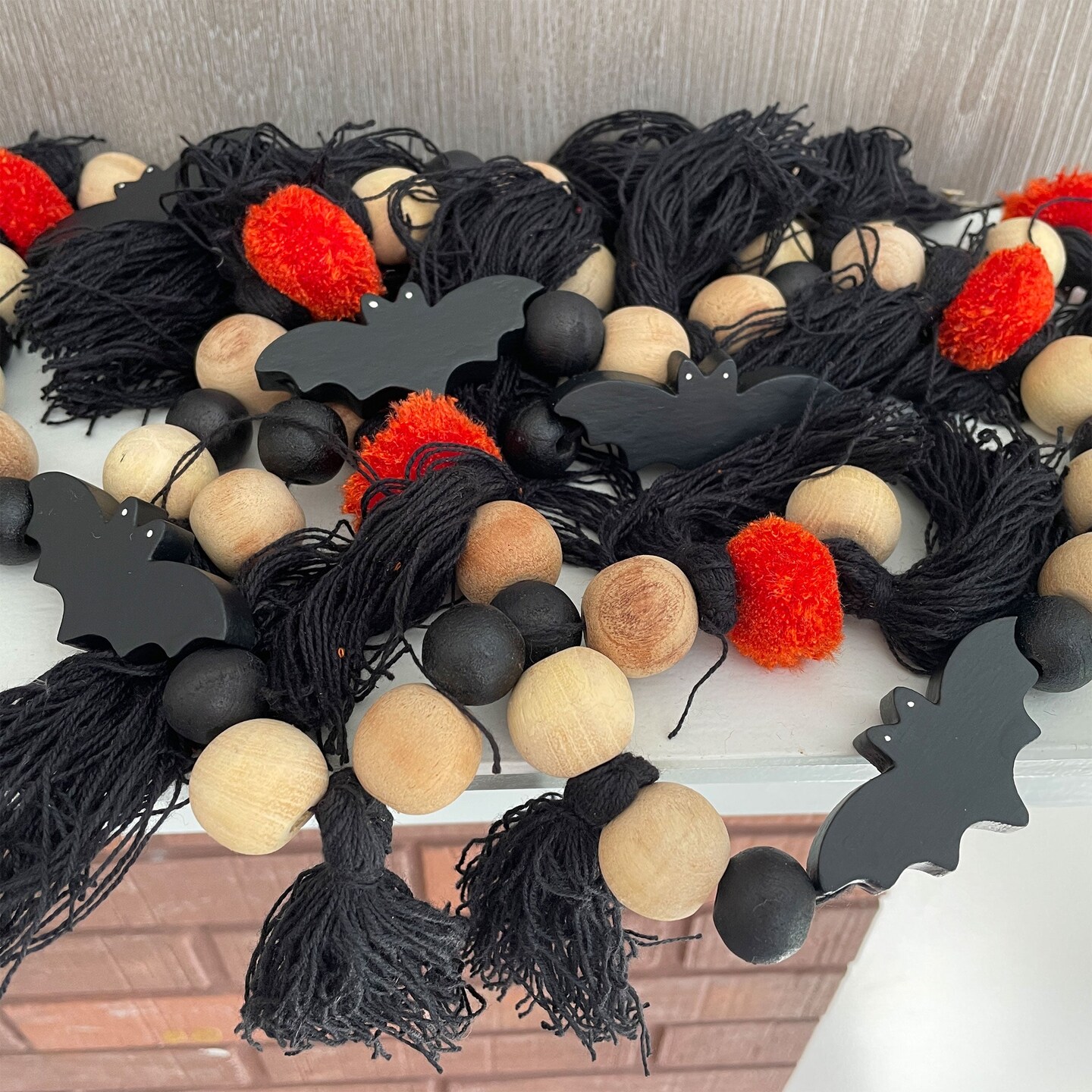 Wood Beads and Tassels Halloween Garland 6ft