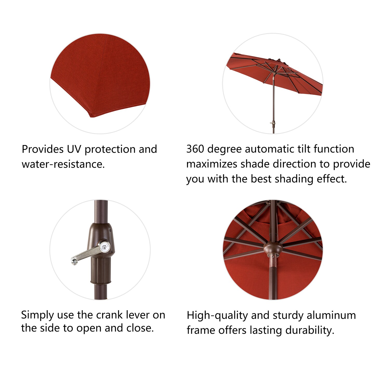 10ft Diameter Aluminium Self Tilt Market Patio Umbrella, Olefin Fabric