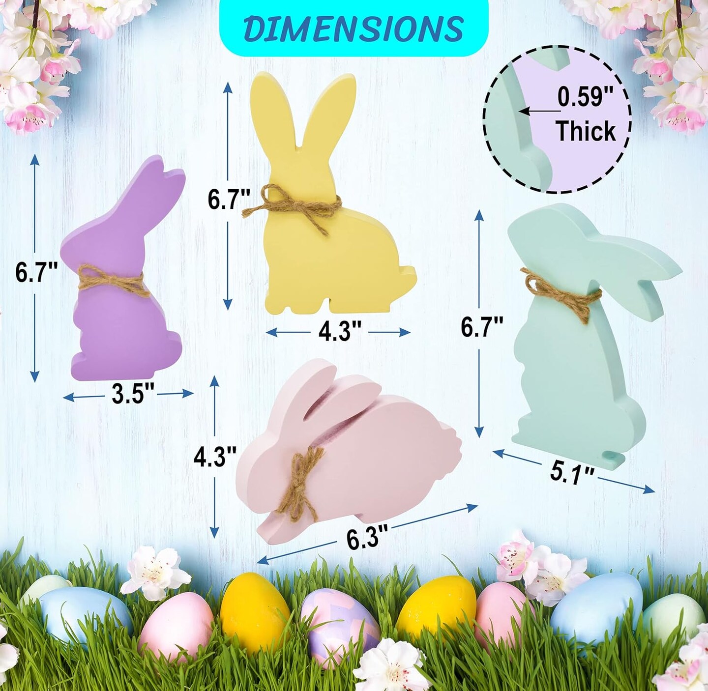 4 Easter Bunny Table Decorations Centerpieces Decorative Wooden Spring Shaped Bunnies Rabbit Table Top Sign
