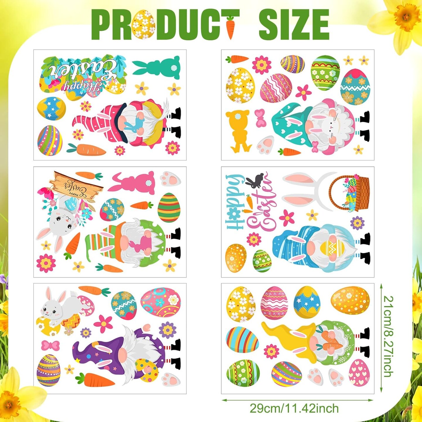 122 Pieces Easter Wall Clings Easter Gnome Wall Stickers Easter Window Decoration Egg Bunny Carrot Wall Decals for Bedroom Living Room Bathroom Window Decor