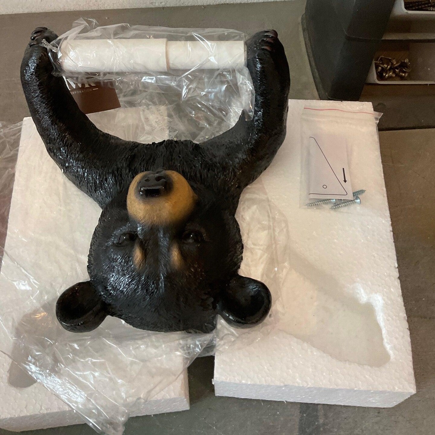 Black Bear Toilet Paper Holder Statue