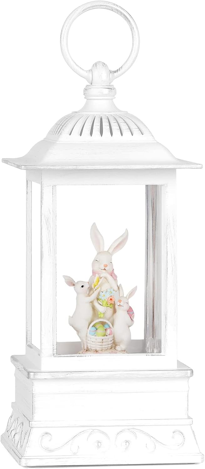 Easter Snow Globe, Easter Decorations for The Home, Easter Bunny Lighted Glitter Lantern, Spring Home Decor Easter Gift
