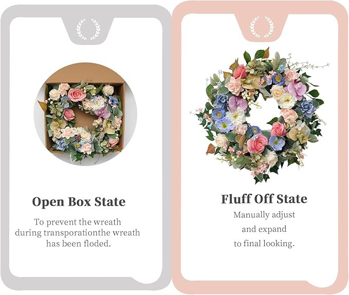 22" Artificial Flower Wreath, Colorful Spring/Summer Floral Wreaths with Roses Orchid Gardenia Hydrangea for Front Door Wall Window Holiday Festival Party Banquet Wedding Decor