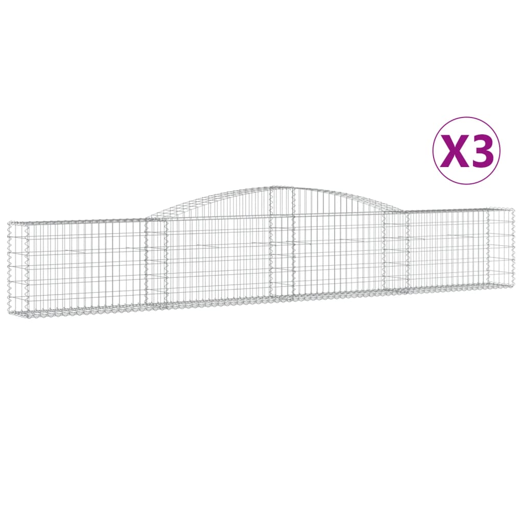 vidaXL Arched Gabion Baskets 3 pcs 157.5&#x22;x11.8&#x22;x23.6&#x22;31.5&#x22; Galvanized Iron