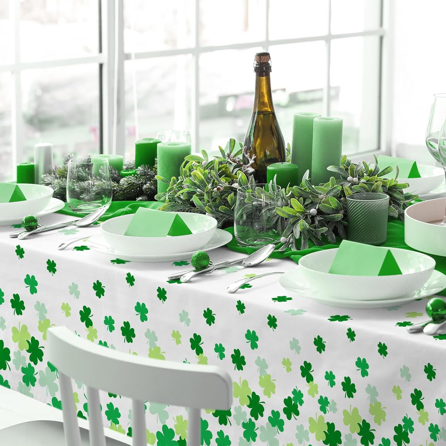 St. Patrick's Day Party Supplies - Irish Themed Lucky Shamrock Plastic Tablecloth