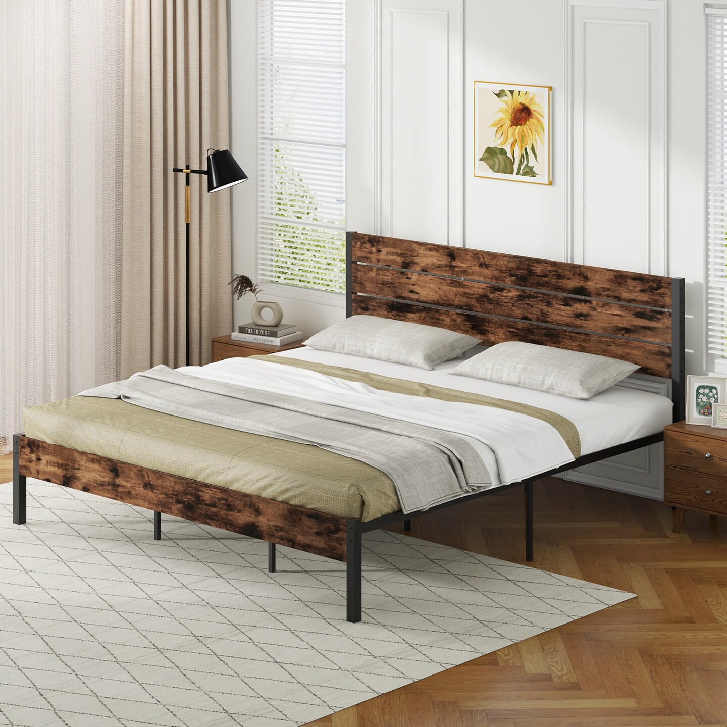 Platform Bed Frame with High Headboard and Mute Bar Perfect for Dorms or Kids