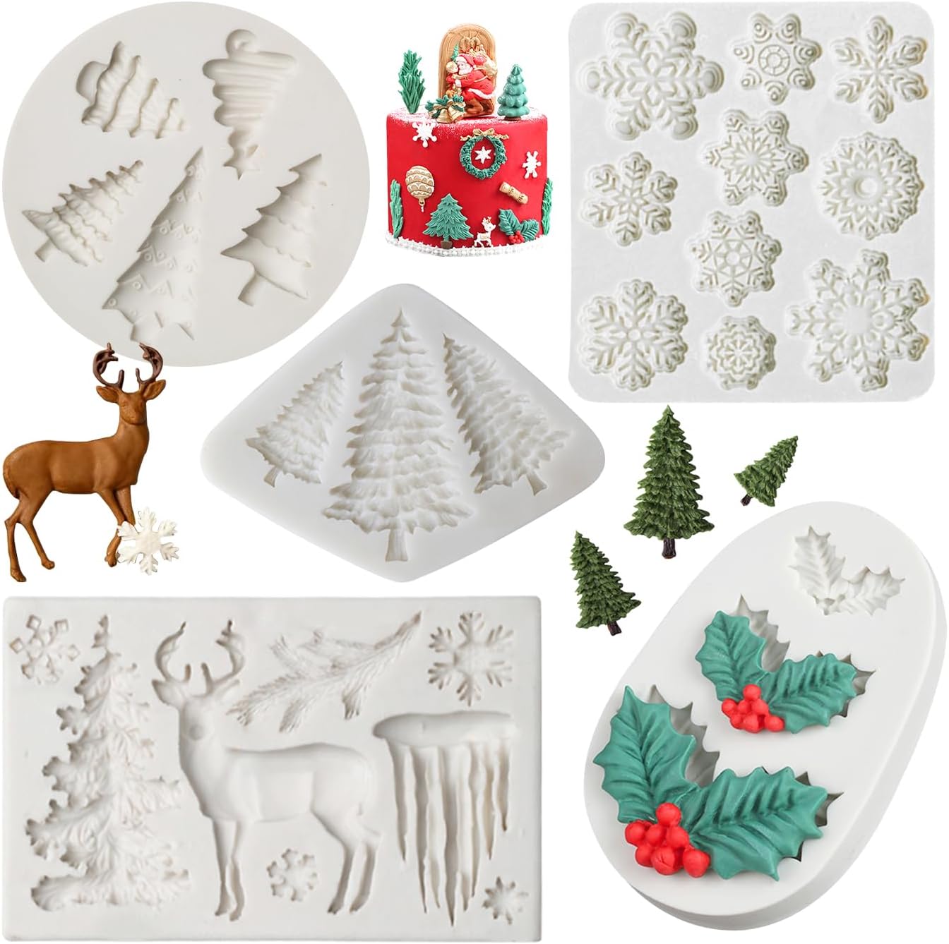 Christmas Fondant Mold Set of 5 Pieces- 3D Snowflake