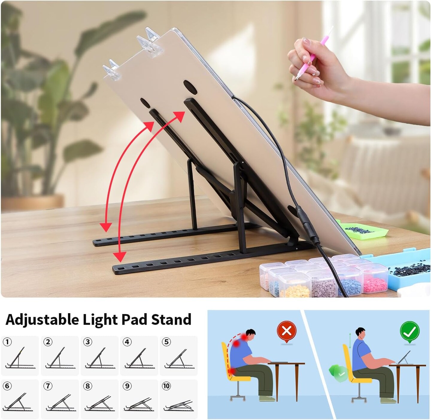 A3 Light Pad for Diamond Painting Kit,4800Lux Super Bright 5mm Ultra Thin Diamond Art Light Board with Stand and Clip