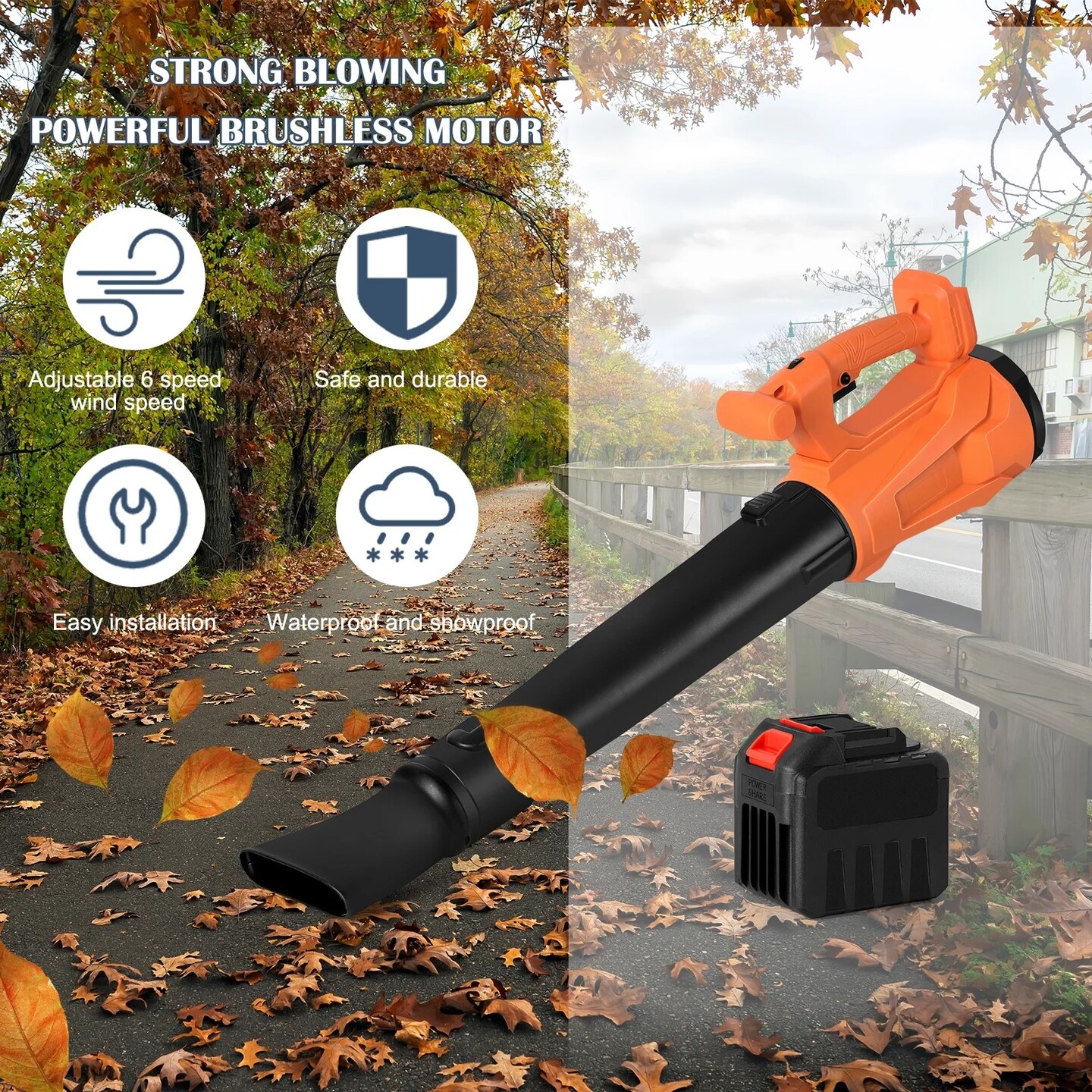 Snow Blower, 21V Electric Cordless Leaf Blower,2.0Ah Batteries and Charger Included, Lightweight Leaf Blower for Patio Cleaning, Lawn Care, Blowing Leaves and Dust