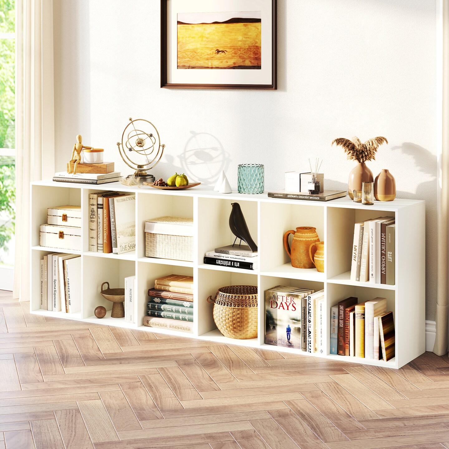 White 6-Cube Storage Organizer Shelf Engineered Wood Bookcase for Living Room or Bedroom