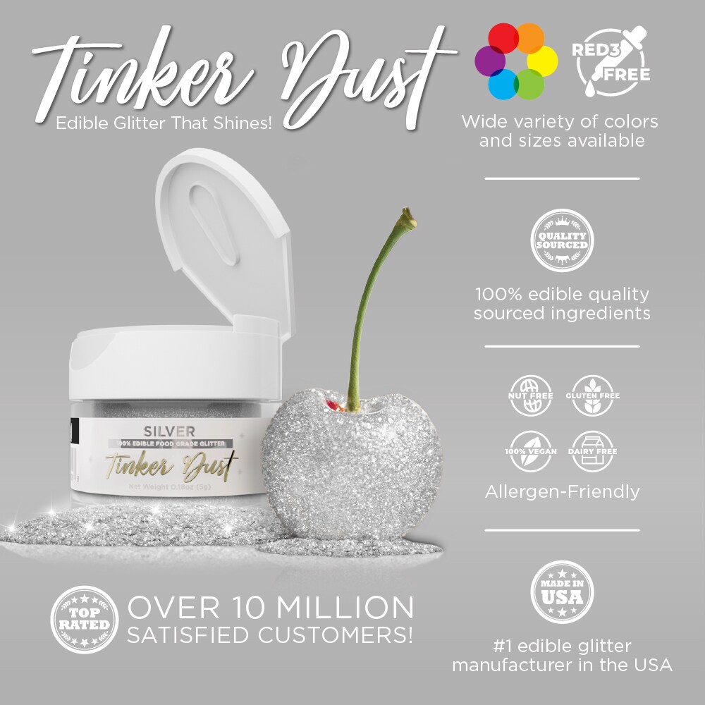 Bakell - Silver Tinker Dust Edible Glitter (5g, 1x Jar) for Food, Desserts, and Beverages!