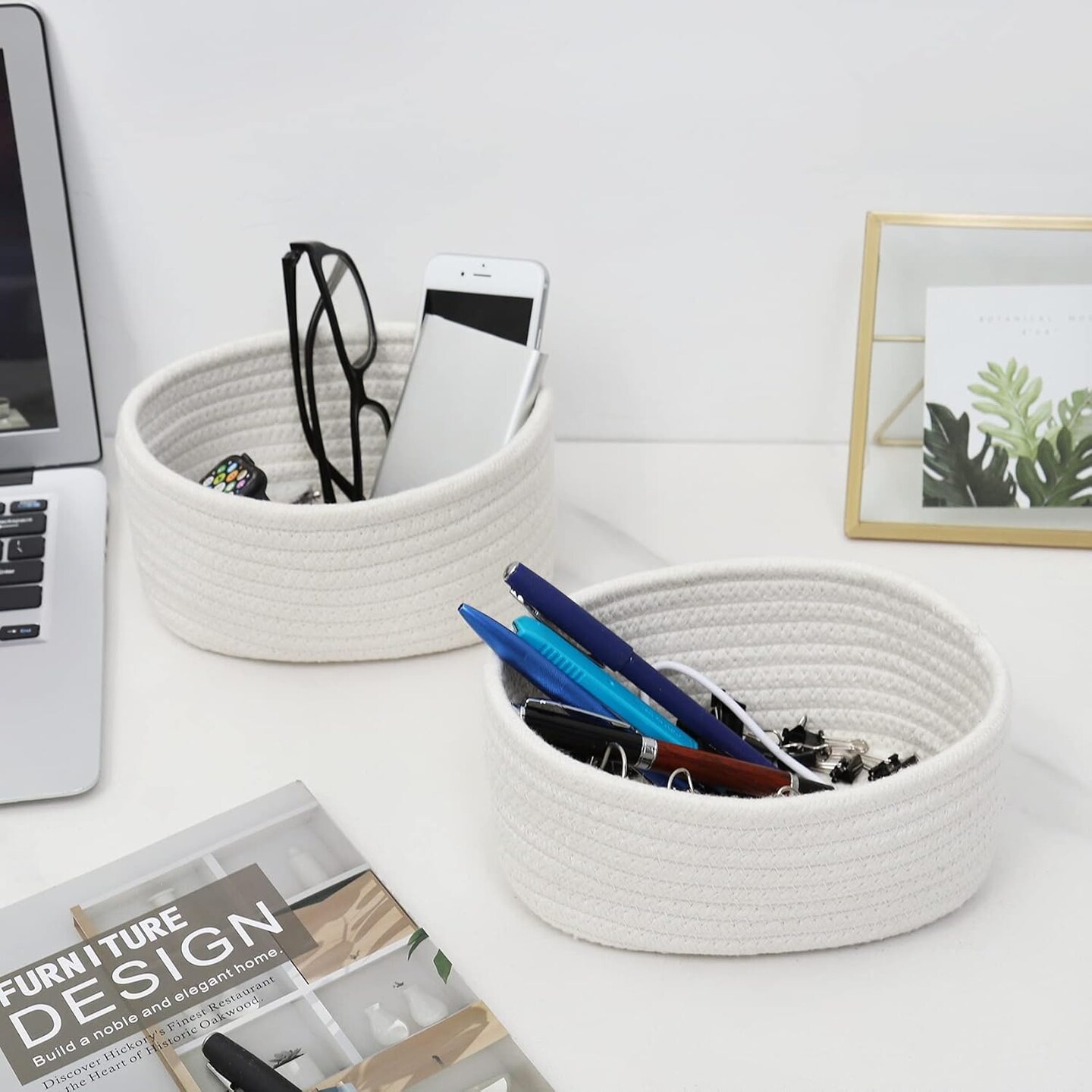 &#x3010;2 Pack&#x3011;Small Storage Baskets, Natural Cotton Rope Woven Baskets for Organizing, Tiny Oval Storage Easter Baskets, Small Basket, Cat Dog Toy Baskets, Bathroom Organization Bin