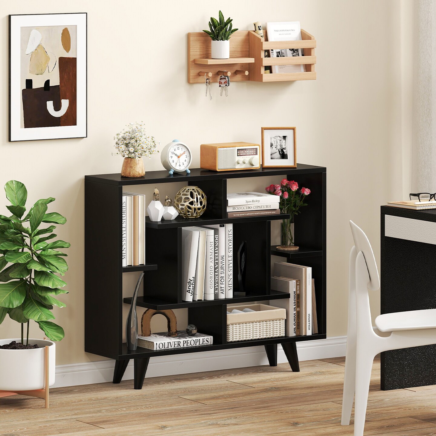 Geometric Bookcase with Anti-Tipping Kit and Storage Shelving Unit