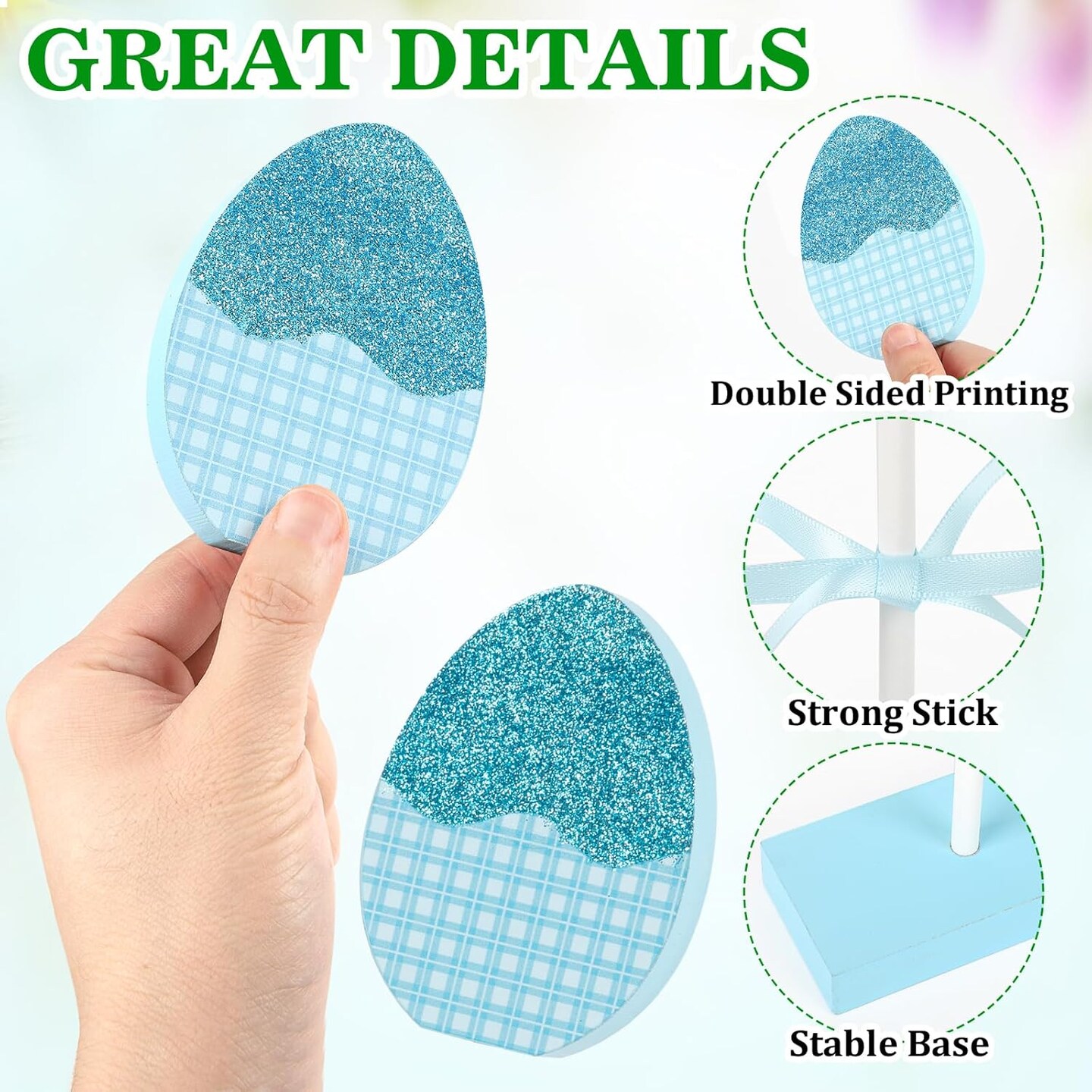 3 Pcs Easter Tiered Tray Decor Set, Wooden Glitter Easter Eggs Decor, Simple Happy Easter Centerpieces for Tables Home Kitchen Office (Simple)
