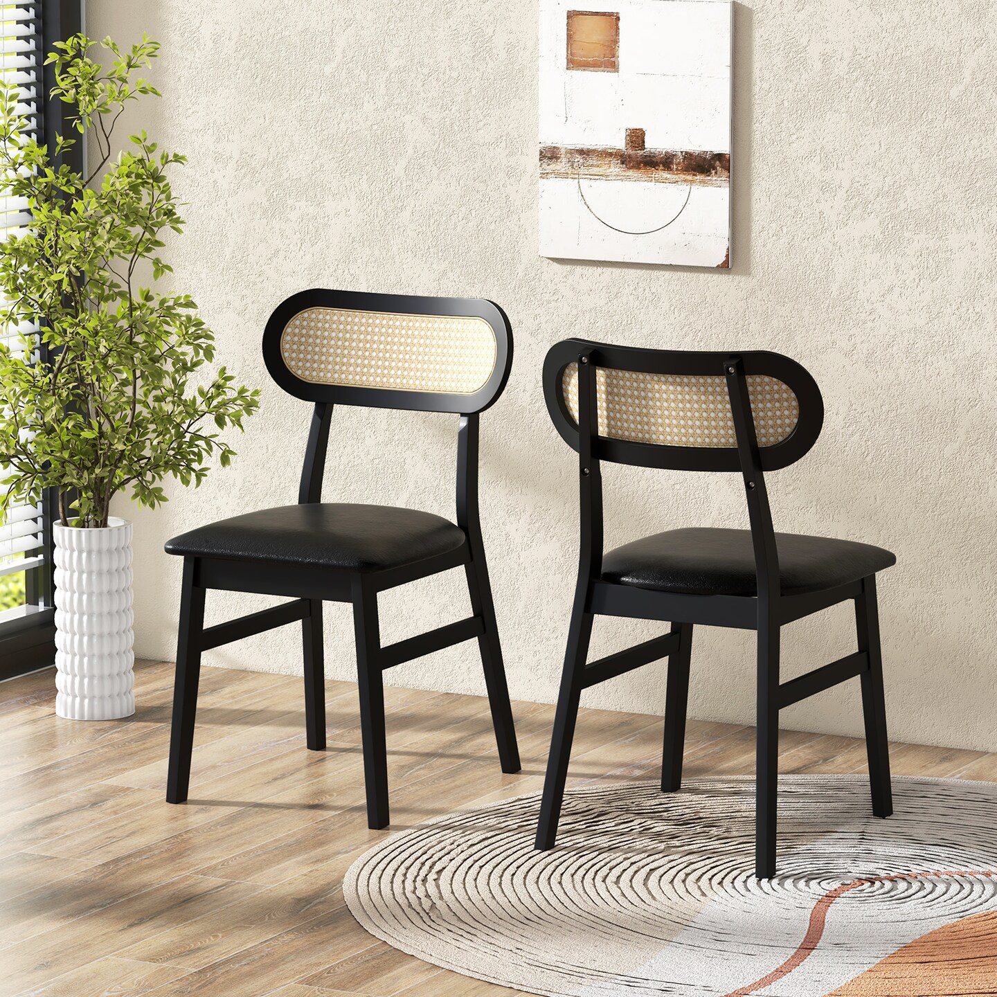 Wood Upholstered Dining Chairs Set of 2 &#x2013; Mid Century Indoor Seating for Dining Room