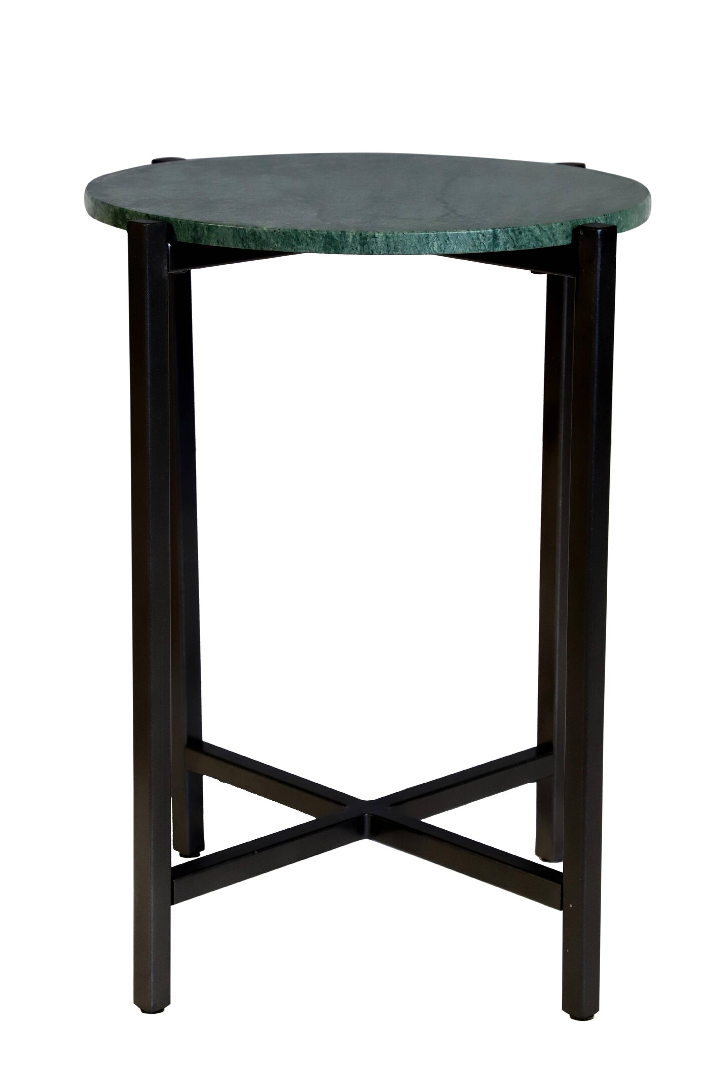 Green Marble Side Table With Grey Metal Frame-21 Inch Height