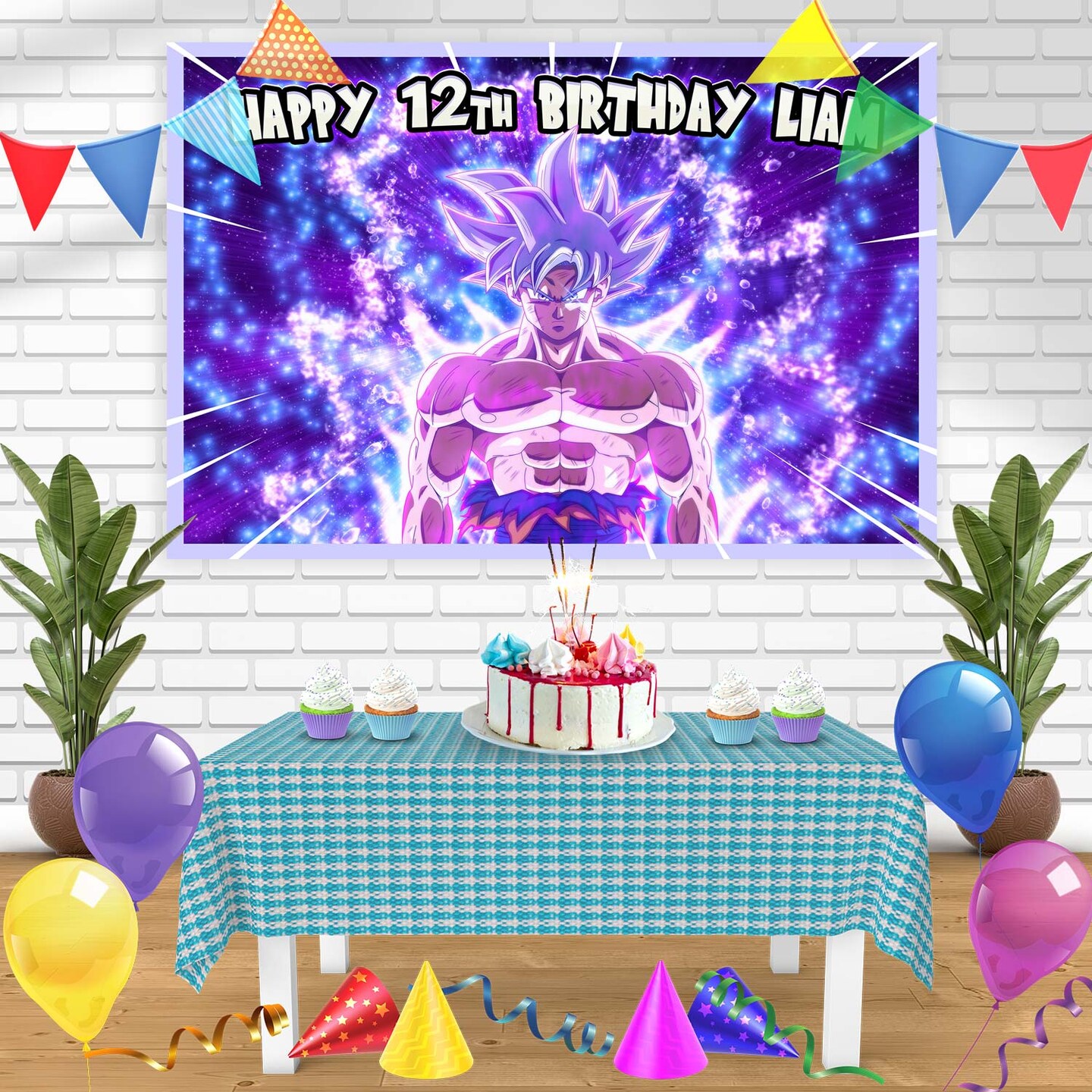 Dragon Ball Super Goku Perfected Ultra Instinct Birthday Banner Personalized Party Backdrop Decoration 60 x 44