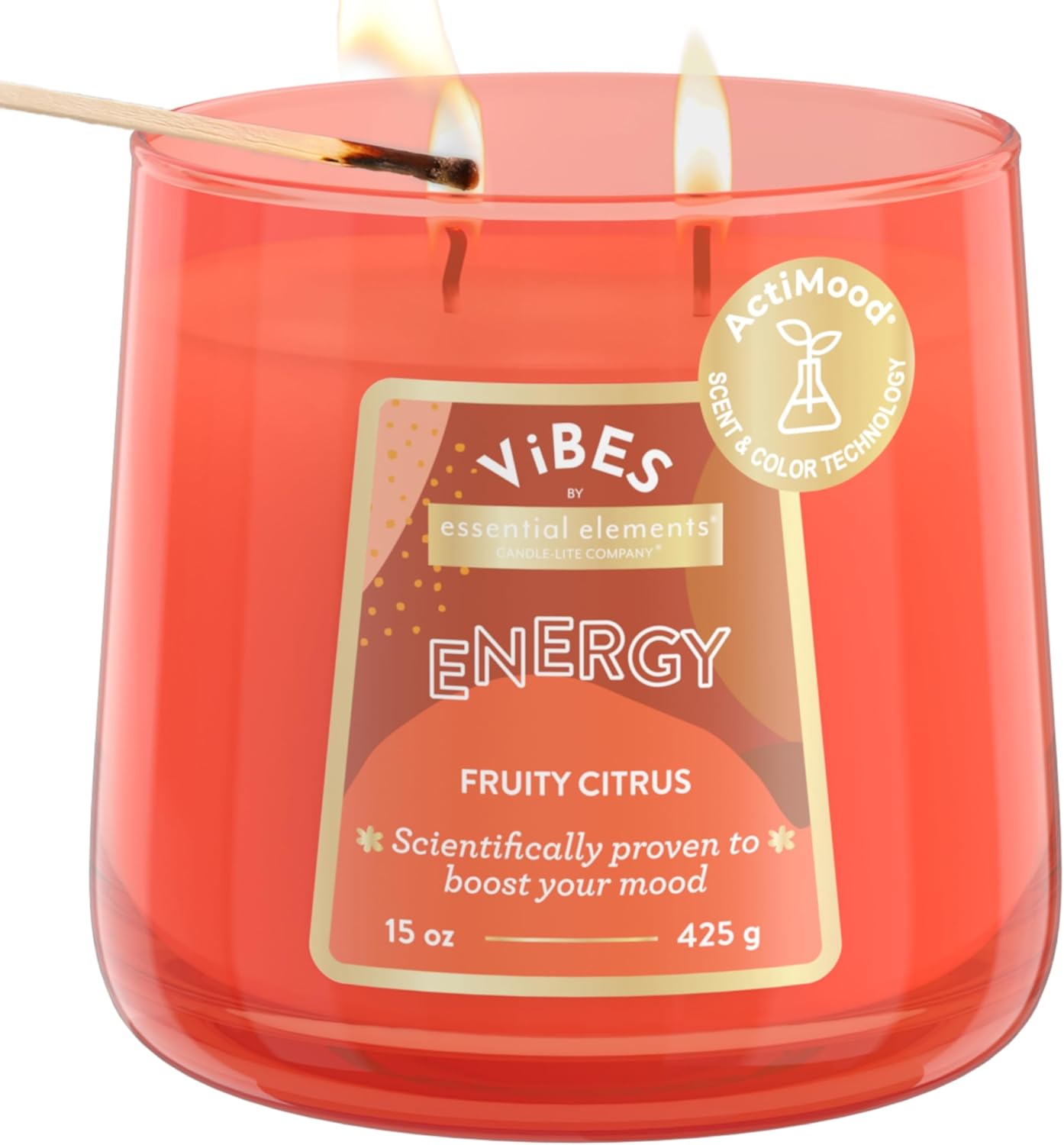 Candle-Lite Vibes Fruity Citrus Scented Candle – 2 Wick Aromatherapy Jar Candle 15oz
