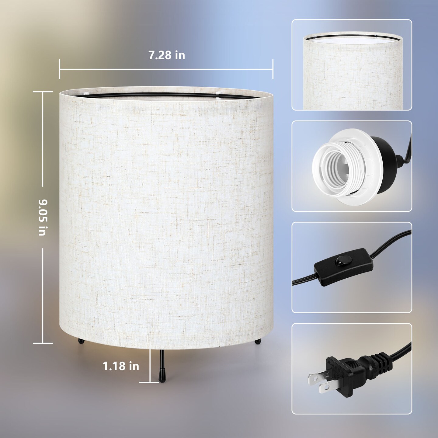 2PCS Night Light Dimmable Nightstand Lamp Linen Plug-In