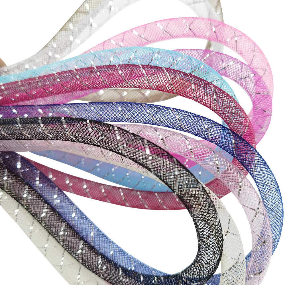 Craft Assorted 13 Colors 26Yards Solid Mesh Tube Deco Flex for Wreaths Crafts (Mix, 3/8&#x22;(8mm))