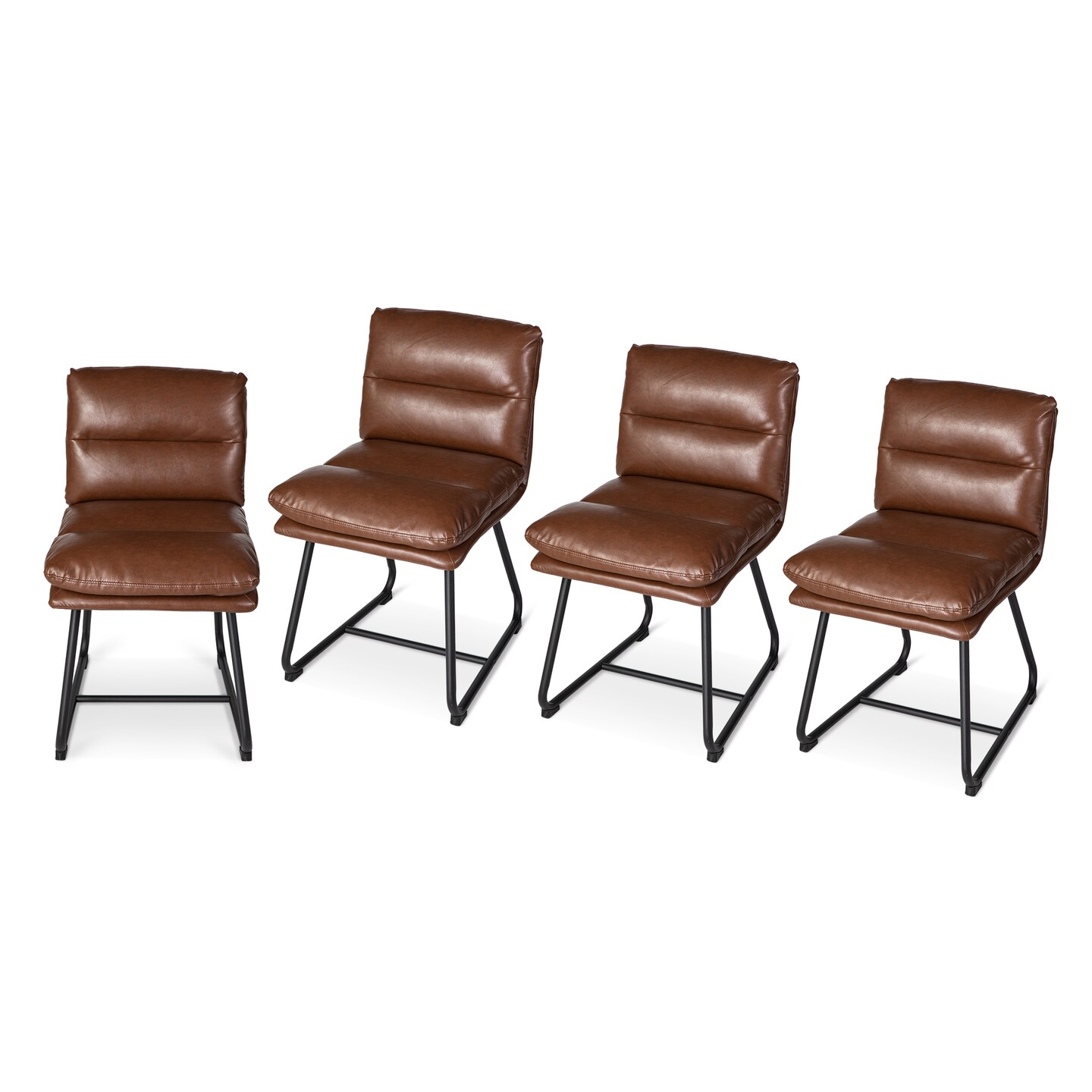 Set of 2/4 Mid-Century Modern Leatherette Solid Back Dining Chair with V-shaped Solidwood Legs