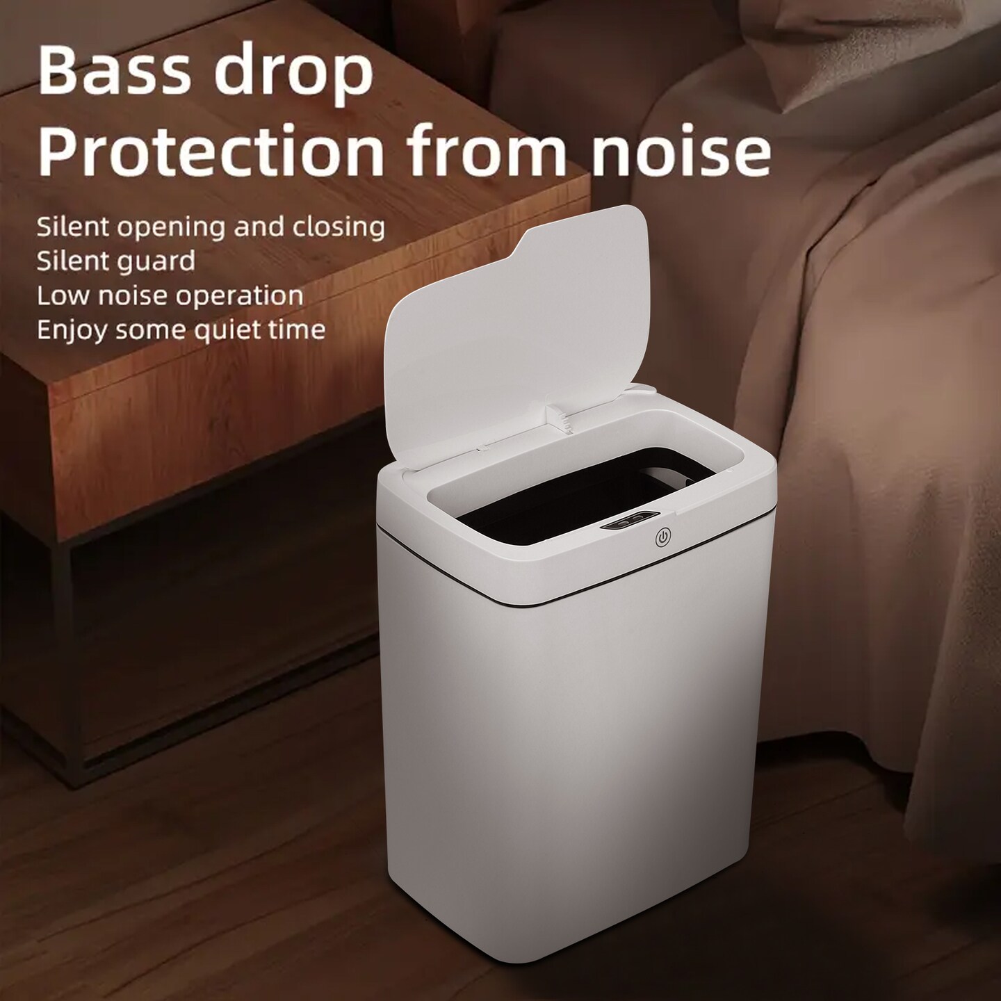 Smart White Bathroom Trash Can with Touchless Motion Sensor - Slim Design, 3-Mode Opening (Motion, Manual, Kick), Ideal for Cat Litter Disposal, Perfect for Bedroom, Office & Kitchen Use