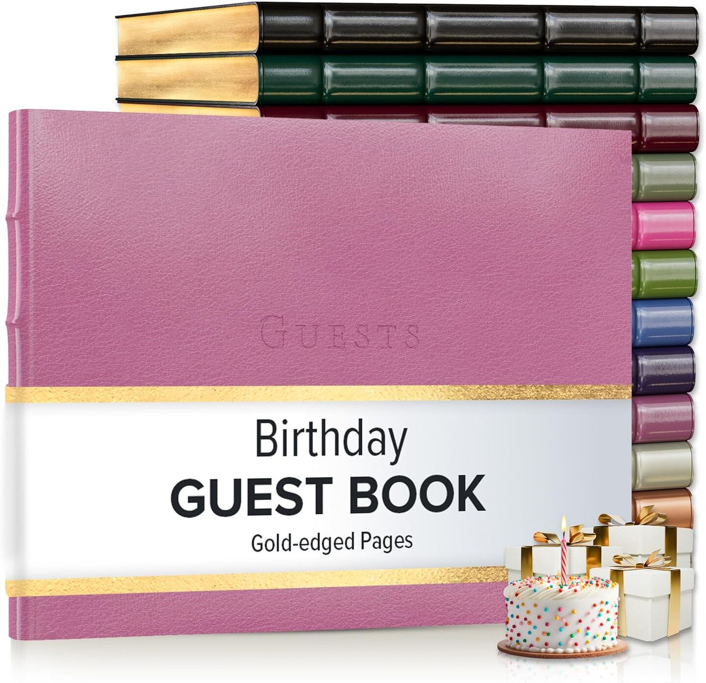 Gallery Leather Birthday Guest Book for Party Celebrations - Hardcover, Bound Leather Sign in Guest Book with 192 Lined Pages for Messages &#x26; Photos - 7&#x22; x 9&#x22;