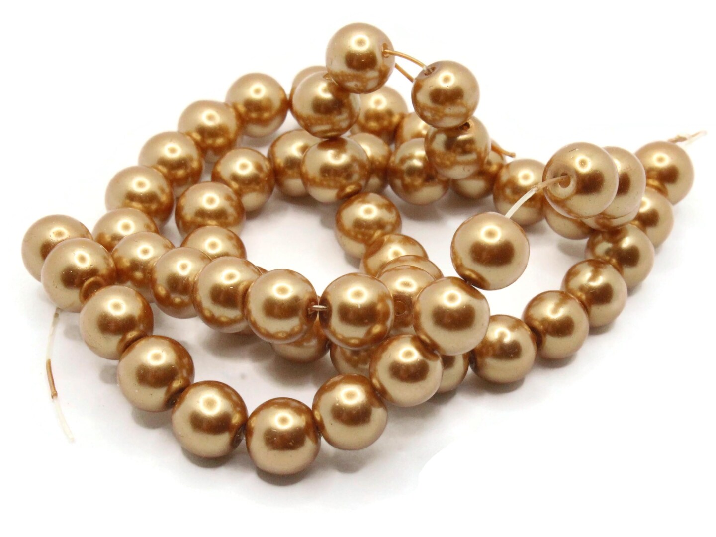 53 8mm Round Golden Brown Glass Pearl Beads