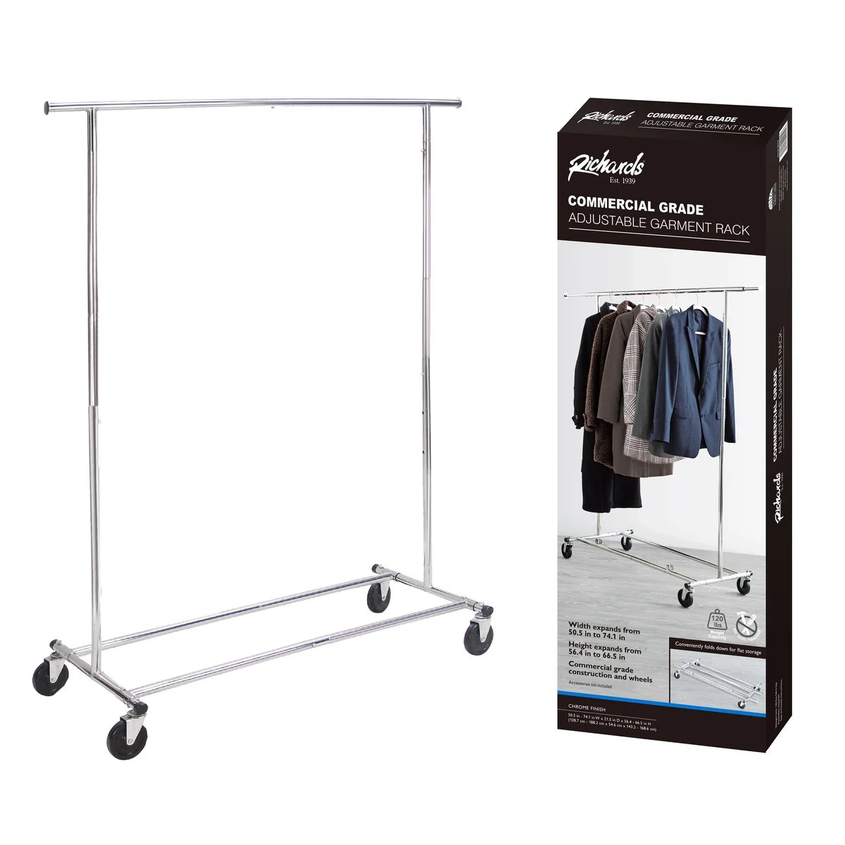 Commercial Grade Foldable Garment Rack - Adjustable &#x26; Rolling
