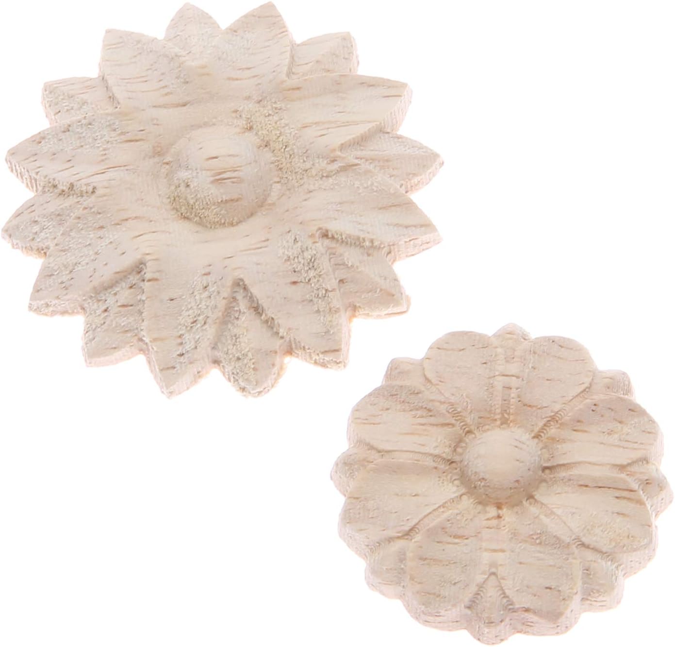 10-Pack Wood Rosettes Little Onlay Appliques, Unpainted Round Flower Carving Craft Decals for Home Chests Cabinet Door Cupboard Dresser Bed Wall Pew Wardrobe Furniture Decor (Dia-3cm/1.18")