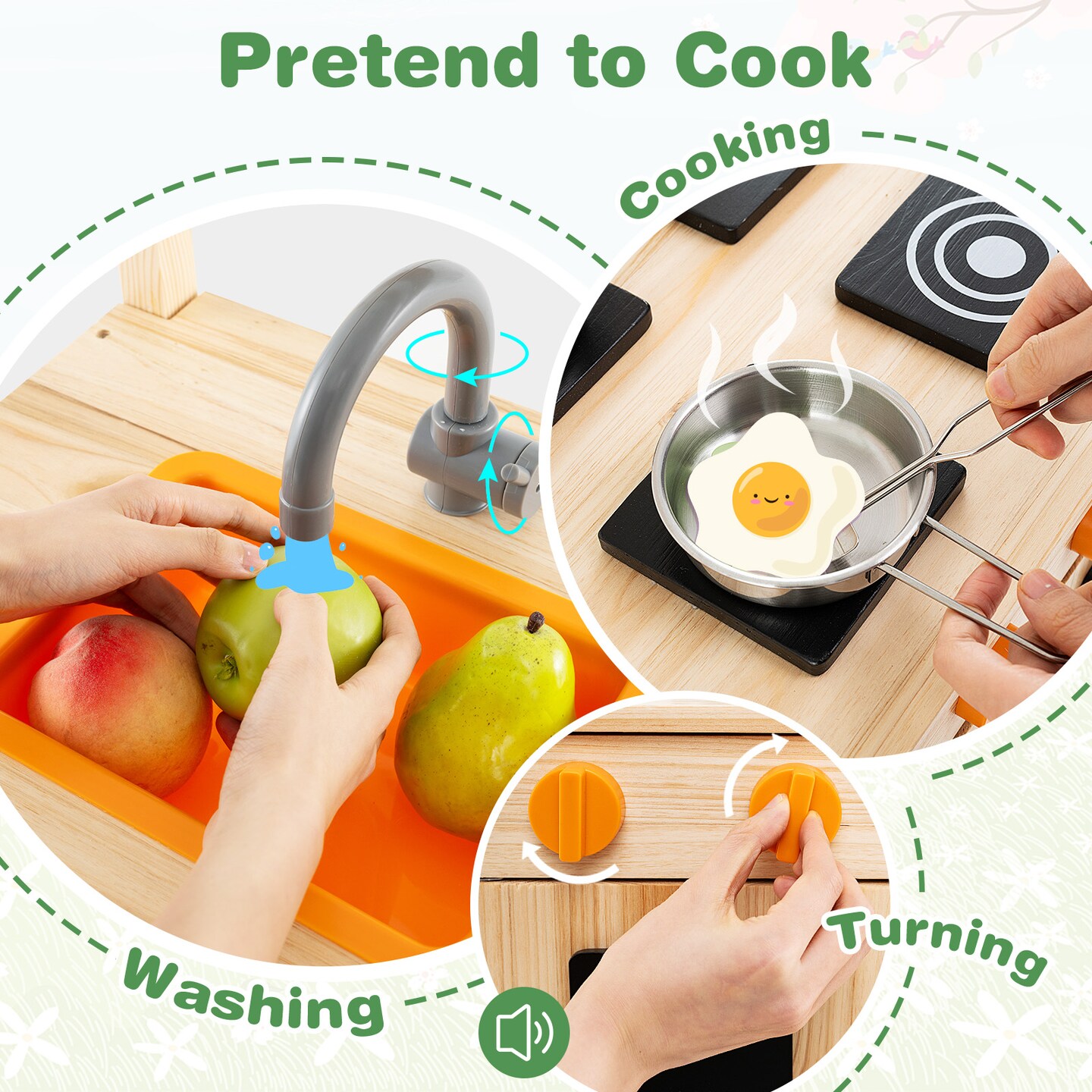 Natural Fir Wood Mud Kitchen with Canopy, Sink, and 4 Stoves – Outdoor Play Kitchen