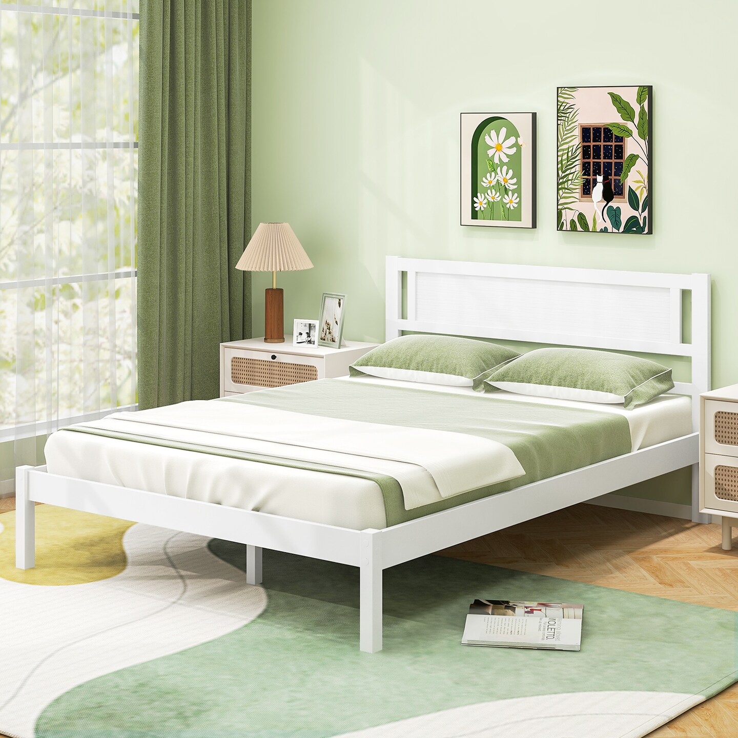 Platform Bed Frame with Headboard and Wooden Slats Support Perfect for Dorms
