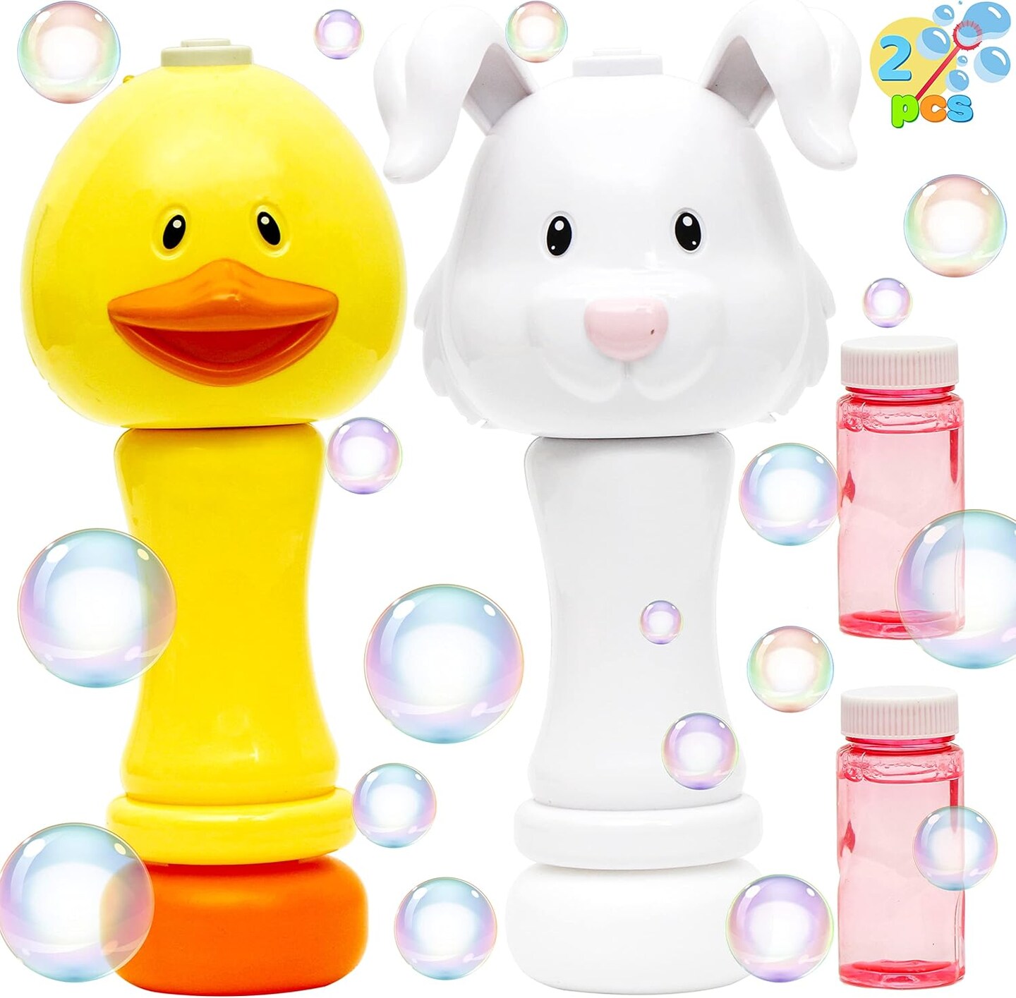 2 Packs Duck Bunny Bubble Wands with 2 Bottle of Bubble Solution (50ml) for Kids &#x26; Toddlers, Outdoor Party Supplies, Weddings, Gifts, Summer Toy, Easter