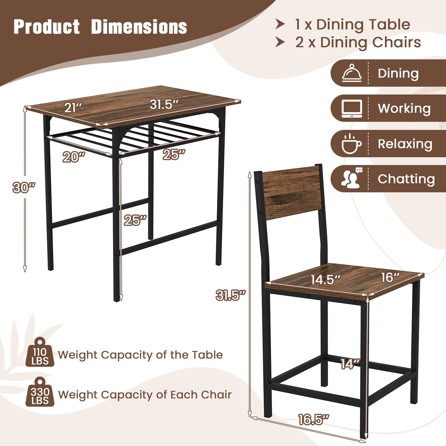 Black Metal Dining Table Set with Storage Rack and Sturdy Frame