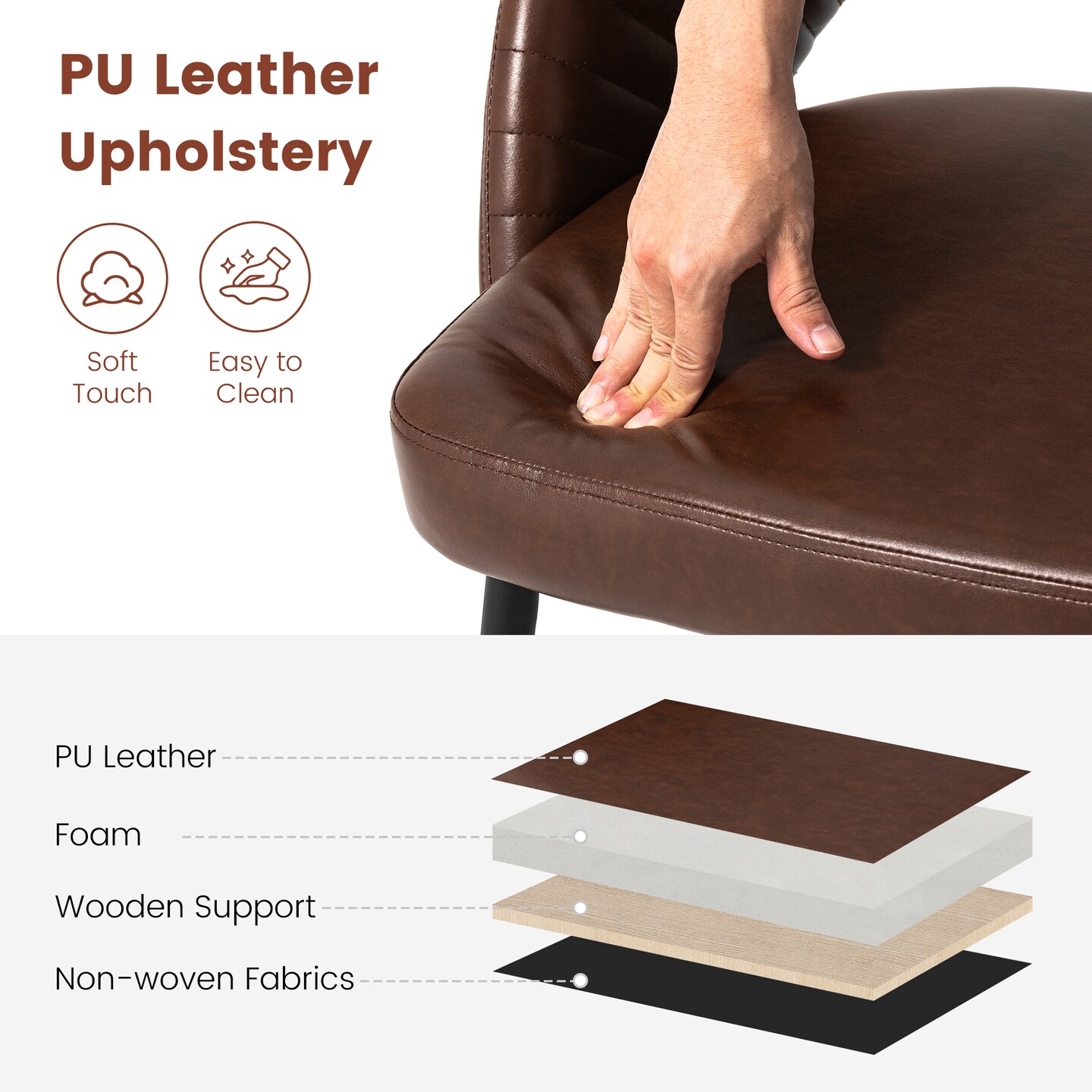 Set of 2/4Mid-Century Modern Quilted PU Leather Dining Side Chair with Metal Tapered Legs