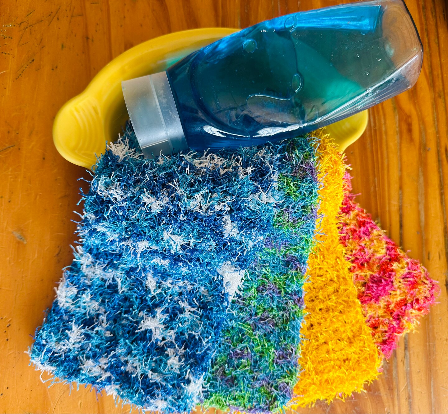 product name is Dish Cloth, Scrubby, Large, Homemade, Crochet, Washable, Kitchen Essentials, Kitchen Scrubbie, Zero Waste, Eco Friendly, Sponge