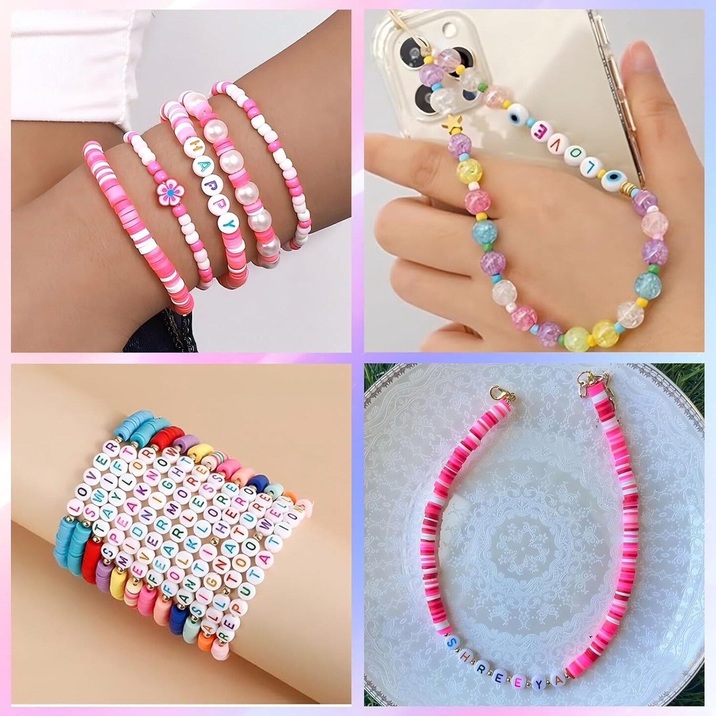 300Pcs Round Letter Pony Beads D 4X7mm Individual Alphabet Beads for Friendship Bracelets Making
