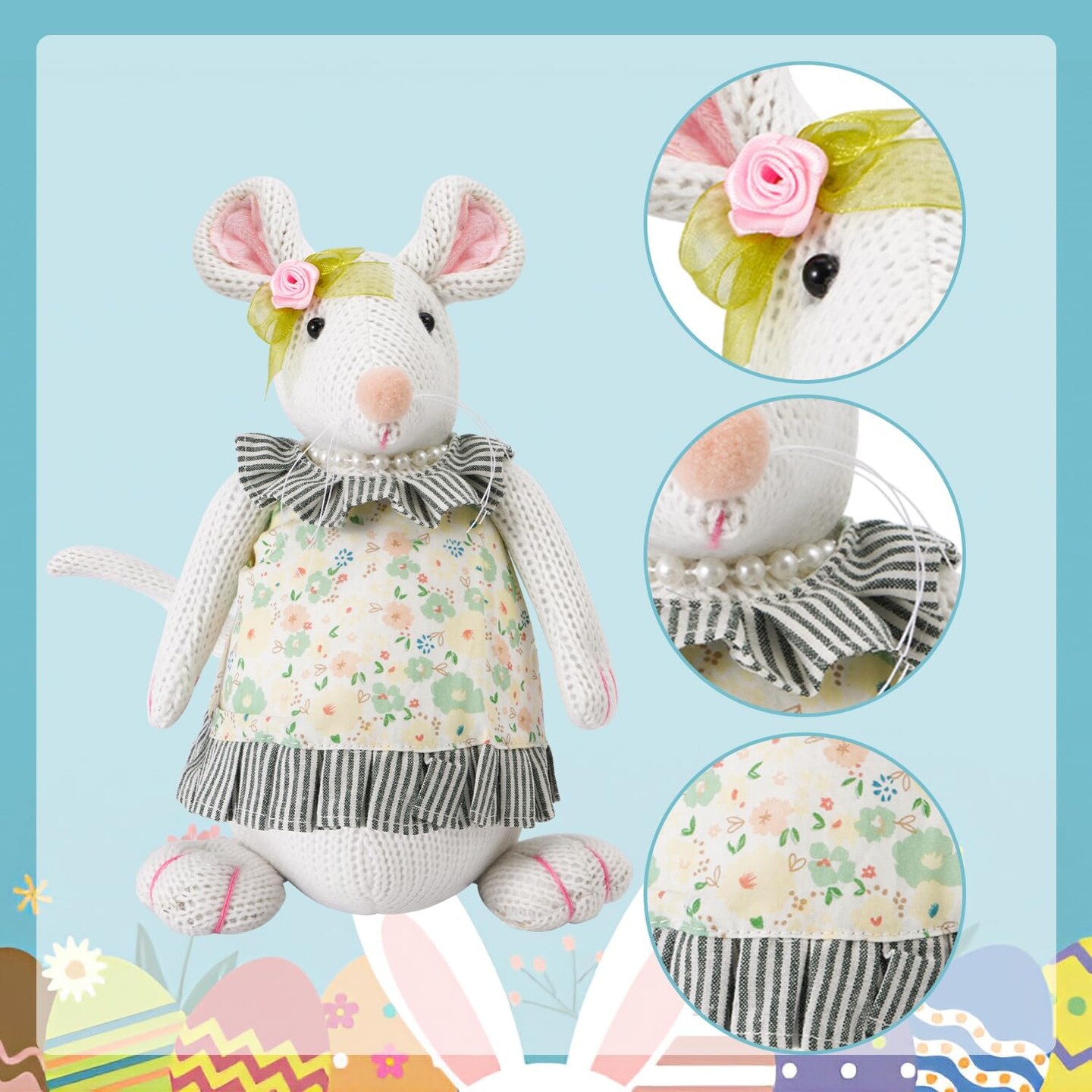 Easter Decorations Plush Mice Ornaments Figurine Handmade Table Spring Home D&#xE9;cor Cute Mouse Tabletop Farmhouse Gifts Office Party Supply