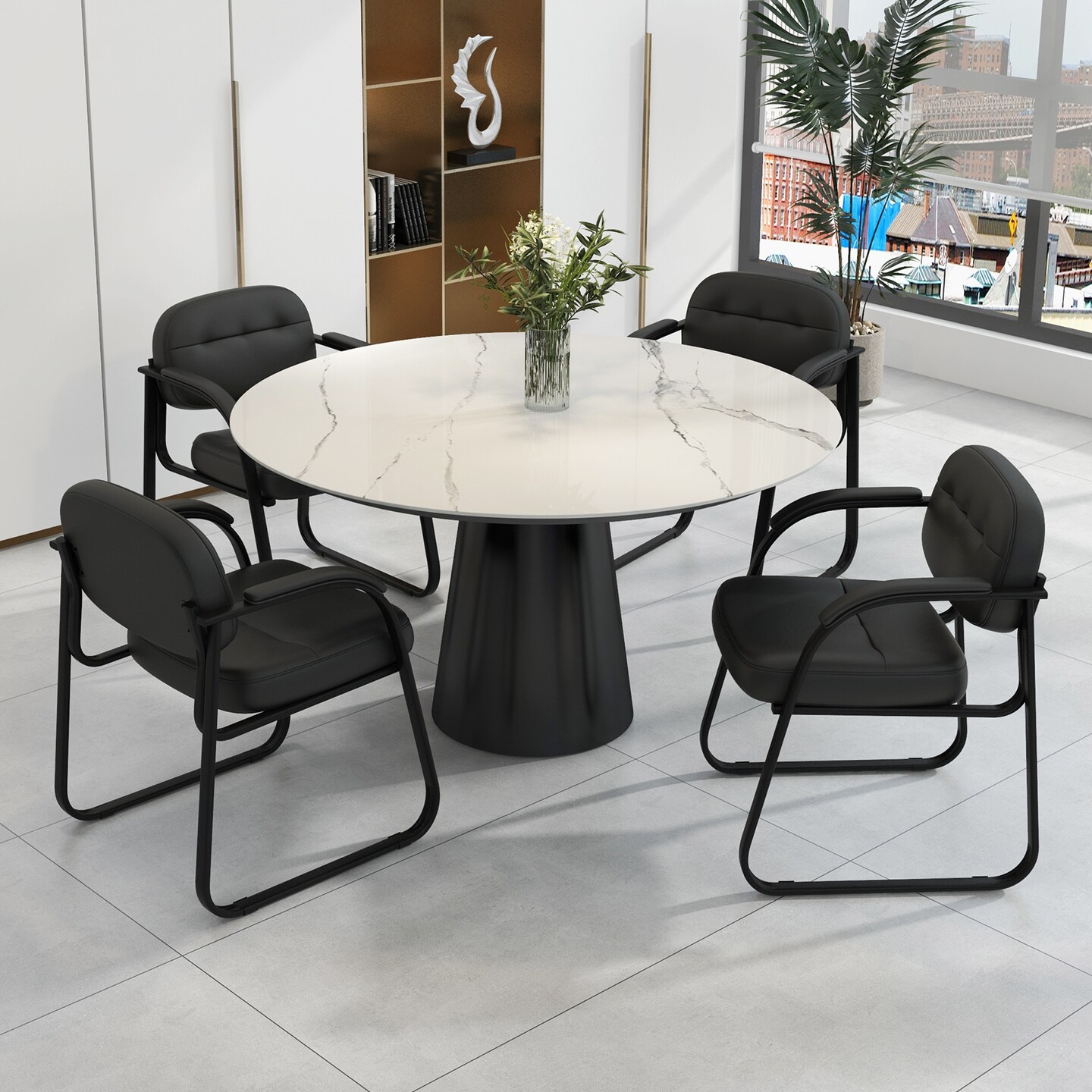 Set of 2 Waiting Room Reception Chairs with Padded Arm Rest and Sled Base