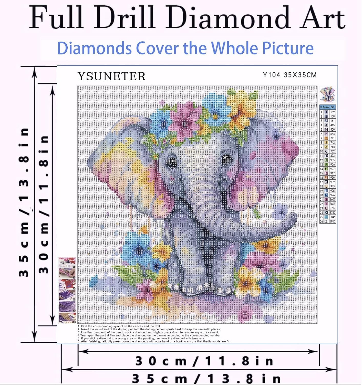 Baby Elephant Diamond Art Kits for Adults, Round Full Drill Diamond Painting Kits for Beginners Gem Art