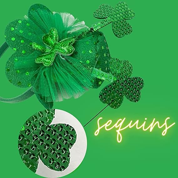 St. Patrick's Day Sequin Headband, Green Hair Accessory for Holidays and Themed Parties, One Size Fits Most
