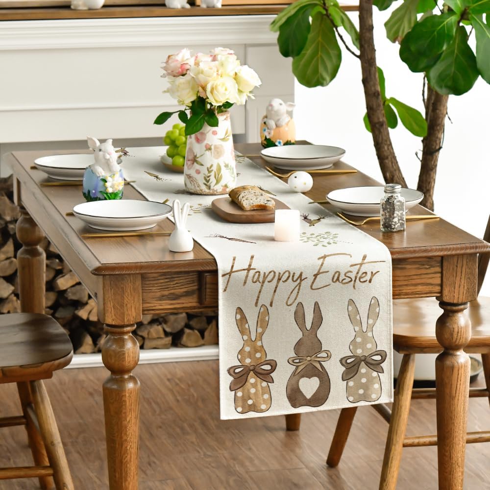 Carrots Rabbit Bunny Happy Easter Table Runner