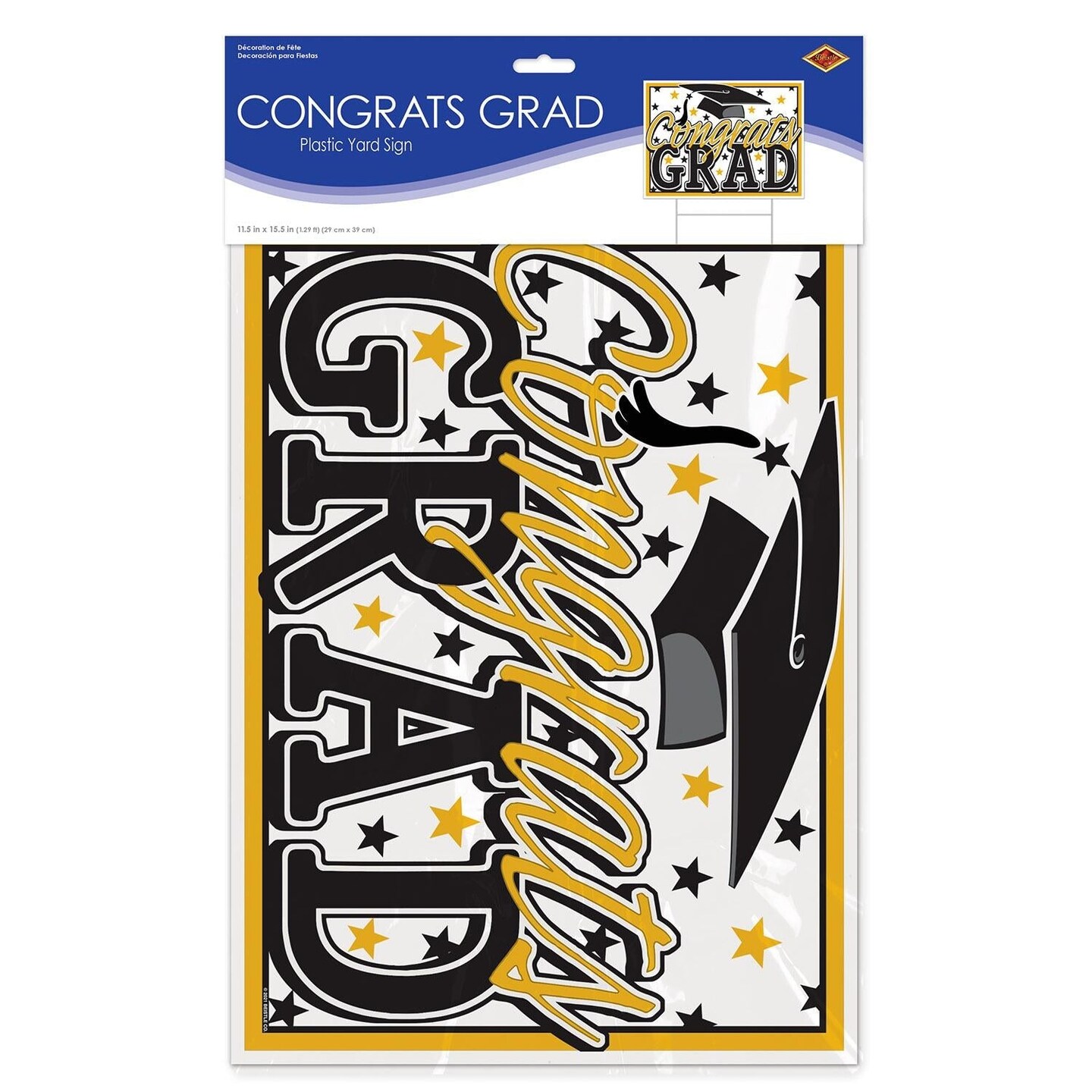 6 Pack Beistle Plastic Gold Congrats Grad Graduation Party Yard Sign