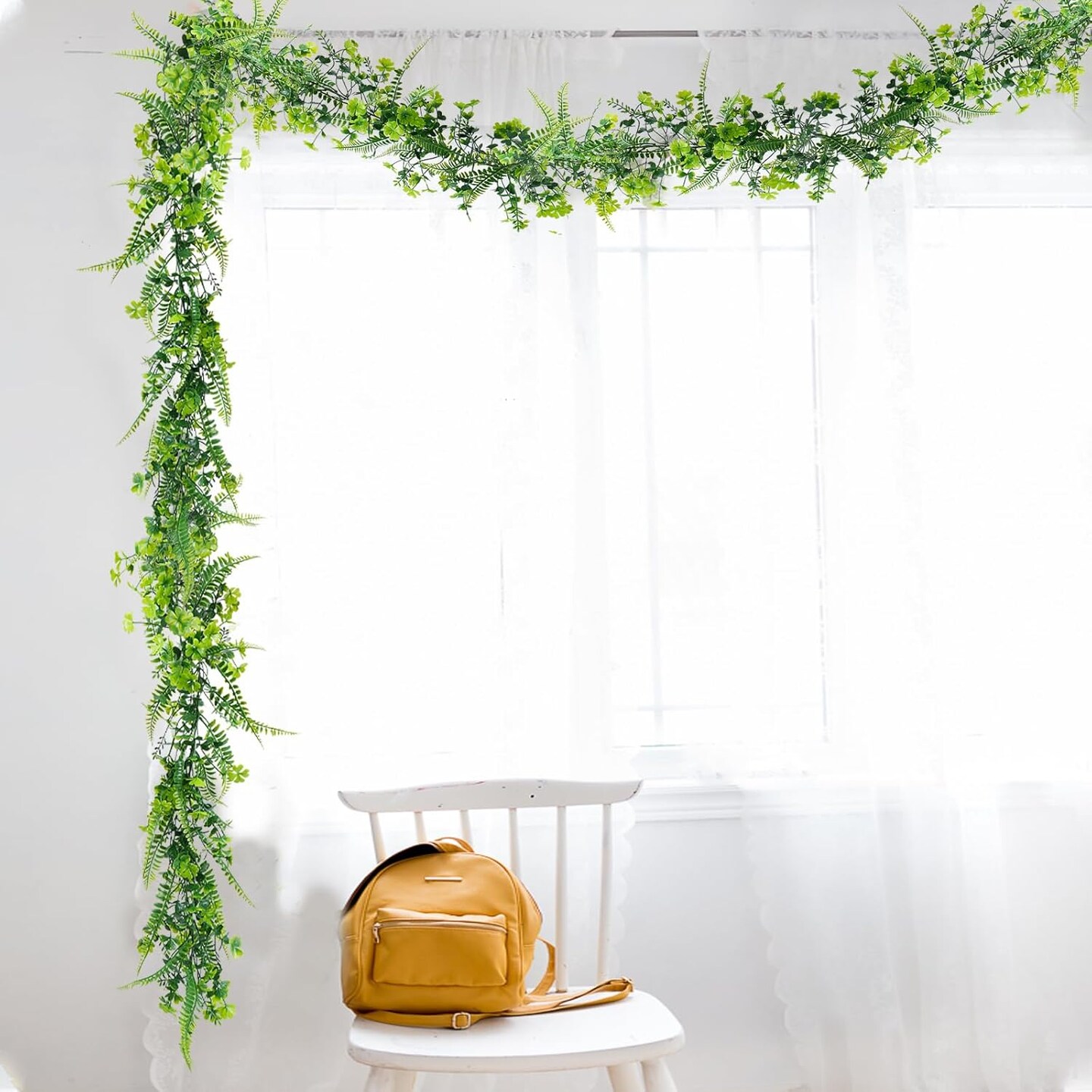 2 Pack 11.5Ft St Patricks Day Garland Shamrock Clover Plants Faux Greenery Garland with Fern Artificial Ivy Vines Garland for Spring Home Indoor Outdoor Wall Garden Front Door Decor