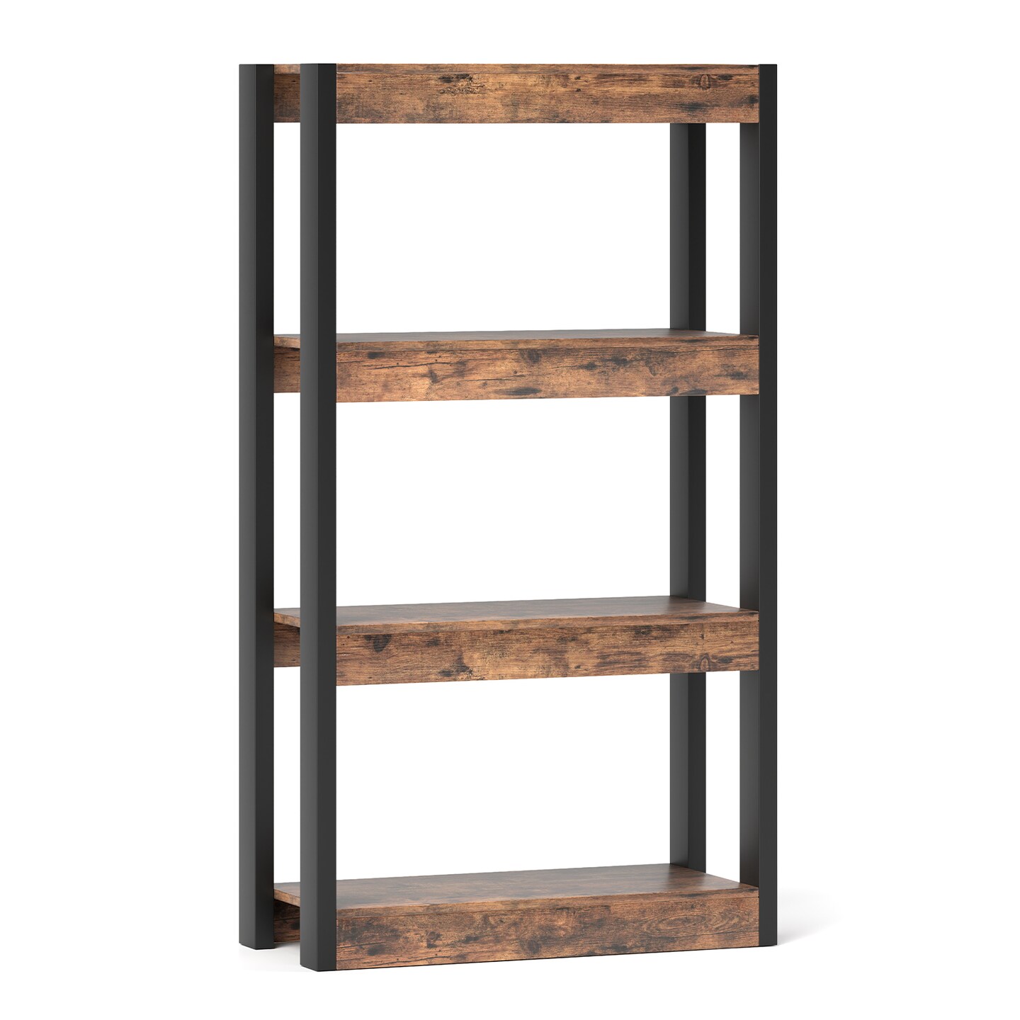 4 Tier Bookshelf Wooden Bookcase with Dual Anti-Tipping Kits Perfect for Living Rooms, Bedrooms Or Studies