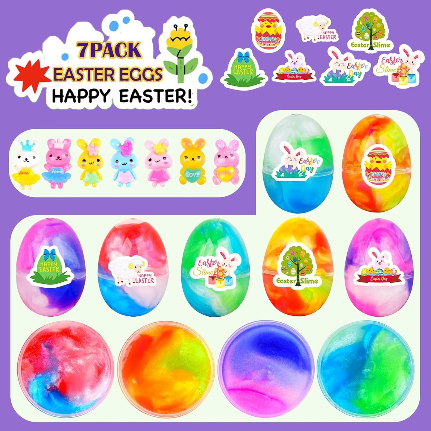7 Pack Galaxy Slime Eggs, Prefilled Easter Eggs, School Classroom Easter Gifts Exchange, Stress Relief Slime Toy Kit