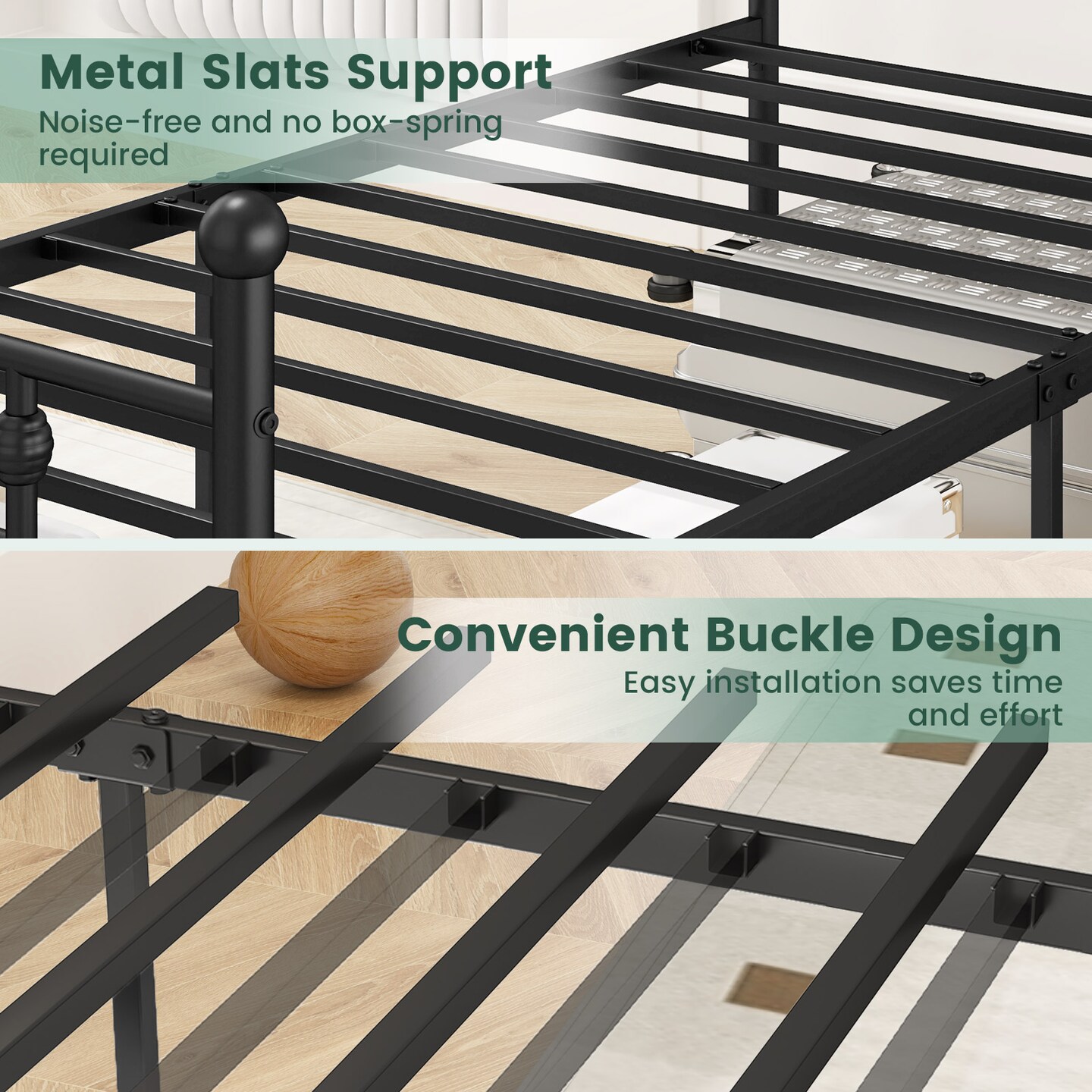 Heavy-duty Metal Bed Frame with Headboard