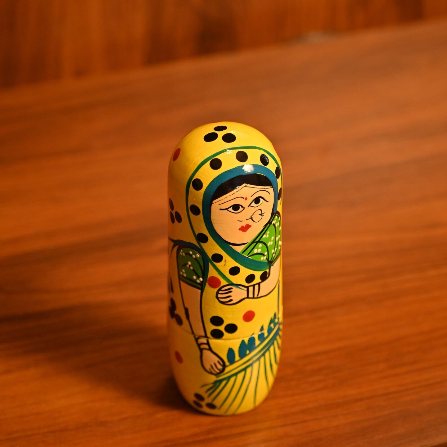 Wooden Nesting Dolls Matryoshka Doll Set of 5 Hand Painted Indian Traditional Kondapalli Toys for Home Table Decor Wooden Stacking Dolls - Gifting Item Golu Dolls (6 Inch)