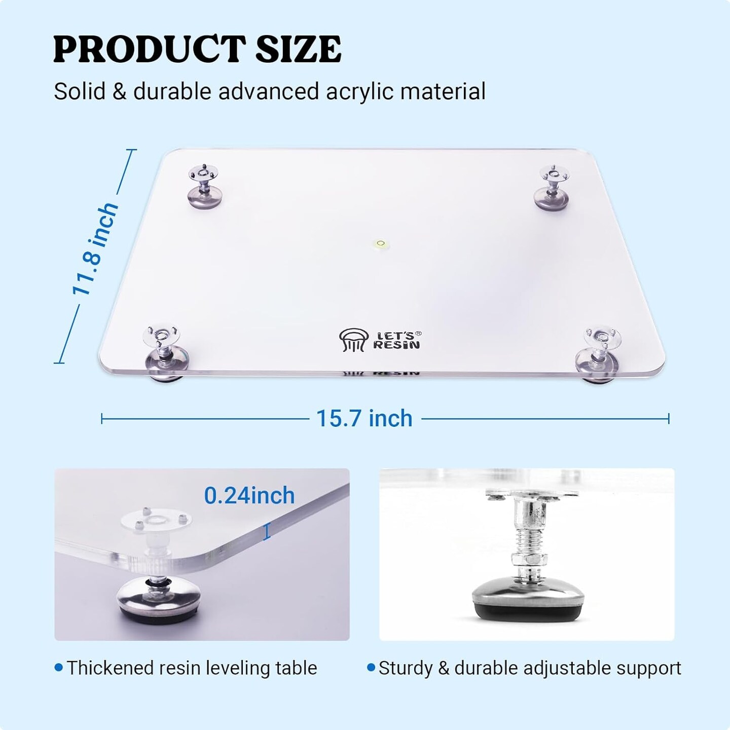 LET'S RESIN Leveling Table for Resin, 16''x 12'' Acrylic Adjustable Resin Leveling Table with Silicone Mat, Multipurpose No Installation Required Self Leveling Board for Resin Molds, Waves, Epoxy